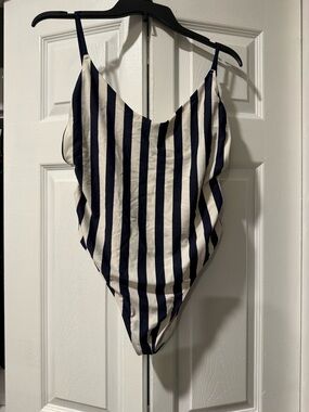 aerie Navy and White Vertical Stripe One-Piece Swimsuit